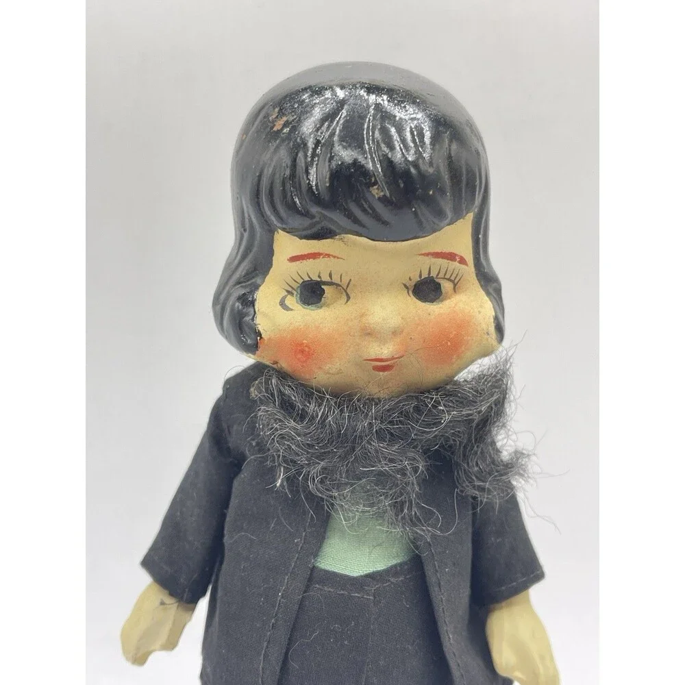 Vintage 7” Amish Man Ceramic Porcelain Doll w/ Black Outfit & Beard Handpainted